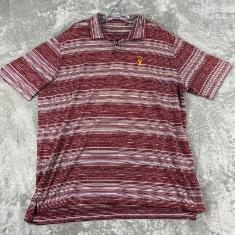 Columbia Golf Mens ASU Sun Devils Polo Shirt XL Maroon Striped Short Sleeve